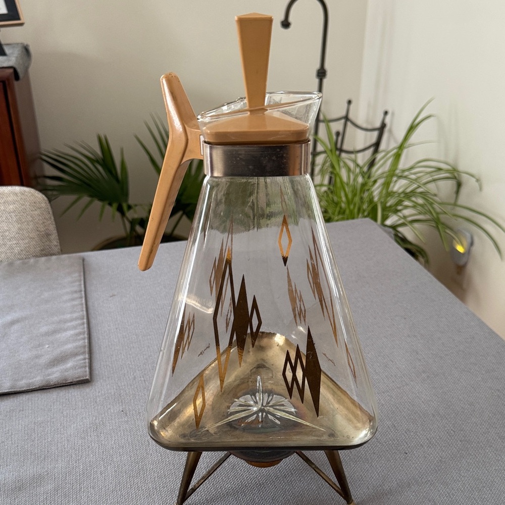 Vintage Glass Coffee Carafe with Gold Accents